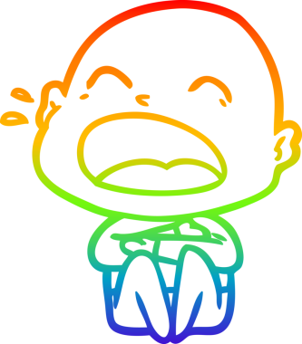 Gökkuşağı gradyan çizgi çizimi. Bir insan tarafından çizilmiş kel adam diye bağıran çizgi film.