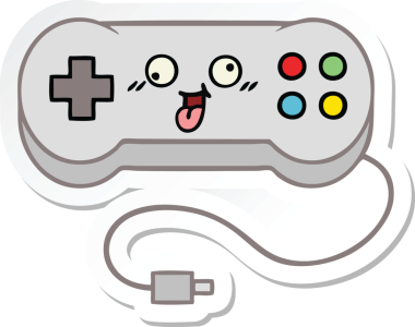 Bir insan tarafından çizilmiş şirin bir çizgi film oyun denetleyicisinin çıkartması