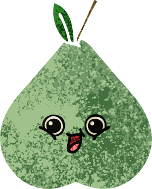 Bir insan tarafından çizilmiş yeşil bir armutun retro çizim tarzı karikatürü