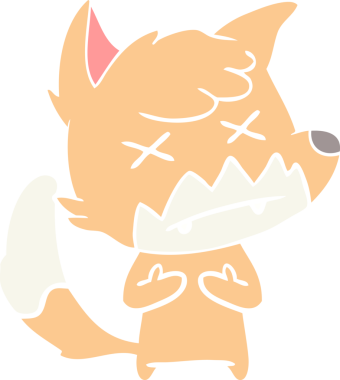 Bir insan tarafından çizilmiş düz renk çizgi film şaşı tilki