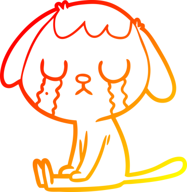 Bir insanın çizdiği ağlayan şirin bir köpeğin sıcak çizgi çizimi.