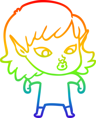 Gökkuşağı gradyan çizgisi bir insan tarafından çizilmiş güzel bir elf kızı çizimi