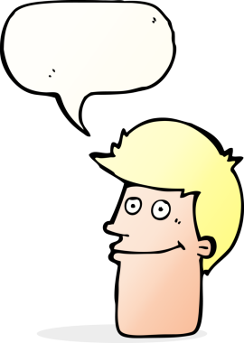 Bir insan tarafından çizilmiş konuşma balonlu gülümseyen adam.