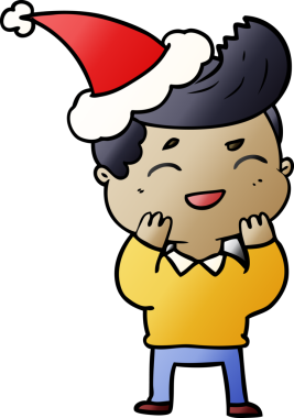 Bir insanın çizdiği Noel Baba şapkasıyla gülen bir adamın el çizimi karikatürü.