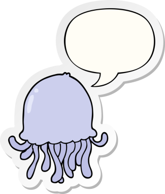 bir insan tarafından çizilmiş konuşma balonu çıkartmalı denizanası çizgi filmi.