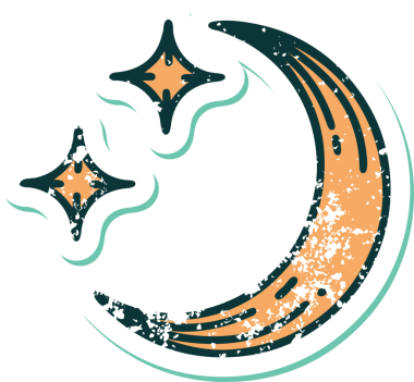 Bir insan tarafından çizilmiş bir ay ve yıldızın sembolik destansı dövmesi.