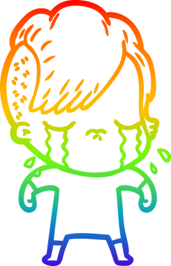 Gökkuşağının gradyan çizimi bir insan tarafından çizilmiş ağlayan bir kız çizgi filmi.