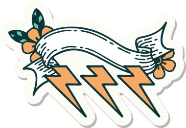 Bir insan tarafından çizilmiş yıldırımlı dövme stili etiketi