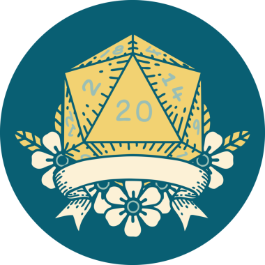 Retro Dövme Biçimi Doğal 20 kritik vuruş D20 zar bir insan tarafından çizildi