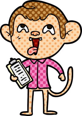 Bir insan tarafından çizilmiş aptal bir karikatür maymunu.