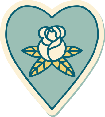 Geleneksel kalp stili dövme çıkartması ve bir insan tarafından çizilmiş çiçekler.