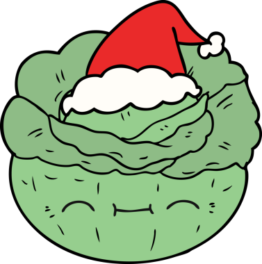 Bir insan tarafından çizilmiş Noel Baba şapkası takan bir lahananın el çizimi