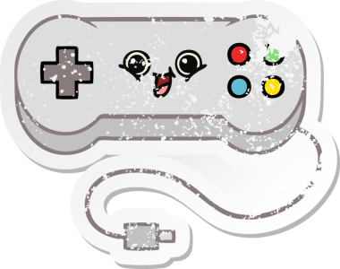 Bir insan tarafından çizilmiş sevimli bir çizgi film oyun denetleyicisinin sıkıntılı çıkartması