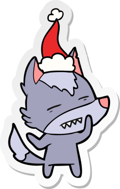 Bir insan tarafından çizilmiş Noel Baba şapkası giymiş kurt resmi.