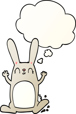 Düşünce baloncuklu çizgi film tavşanı bir insan tarafından çizilmiş.
