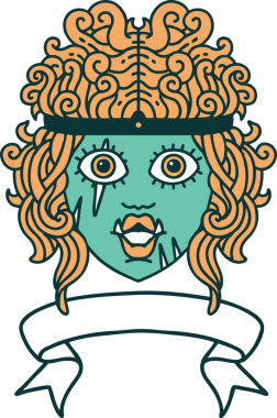 Retro Dövme Tarzı Ork barbar karakter yüzü Bir insan tarafından çizilmiş bayrak