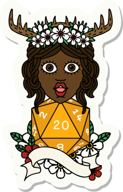 Bir insan tarafından çizilmiş 20 zarlı insan Druid çıkartması.