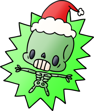 Bir insan tarafından çizilmiş Kawaii iskeletinin el çizimi gradyan karikatürü.