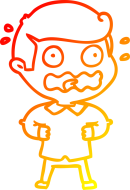 Bir çizgi film karakterinin sıcak çizgi çizimi bir insan tarafından tamamen strese sokulmuş.