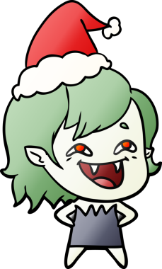 Bir insan tarafından çizilmiş Noel Baba şapkası takan gülen vampir bir kızın gradyan çizimi.