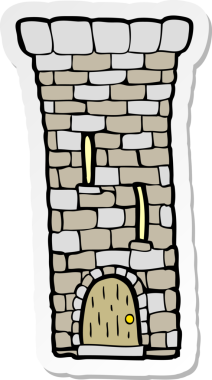 Bir insan tarafından çizilmiş eski bir şato kulesinin çıkartması.