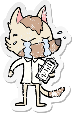 Bir insan tarafından çizilmiş iş kıyafetleri içinde ağlayan bir karikatür çıkartması.