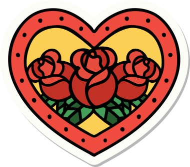 Geleneksel kalp stili dövme çıkartması ve bir insan tarafından çizilmiş çiçekler.