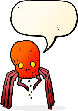 Bir insan tarafından çizilmiş konuşma baloncuğu olan ürkütücü kafatası örümceği.