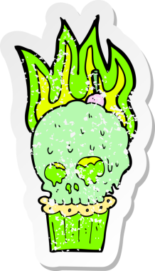 Bir insan tarafından çizilmiş ürkütücü kafataslı bir çizgi filmin gerilimli yapıştırması.