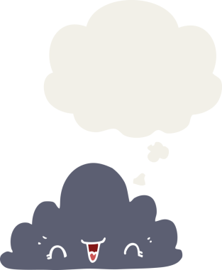 Düşünce baloncuğu olan sevimli çizgi film bulutu bir insan tarafından çizilmiş.