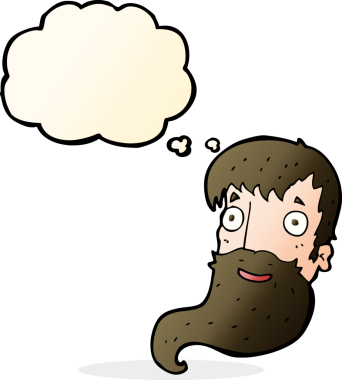 Bir insan tarafından çizilmiş düşünce balonlu sakallı bir adam.