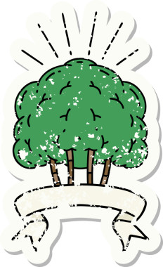 Bir insan tarafından çizilmiş dövme stili bir ağacın eski etiketi.