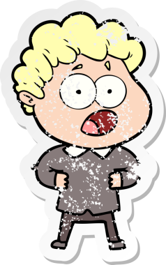 Bir insan tarafından çizilen şaşkınlık içinde soluk soluğa kalmış bir çizgi film karakterinin sıkıntılı çıkartması.