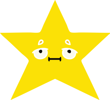 Bir insan tarafından çizilmiş altın yıldızın düz renkli retro karikatürü