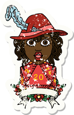 Retro Dövme Tarzı İnsan Ozan Karakteri Bir insan tarafından çizilmiş doğal 20 zar ile