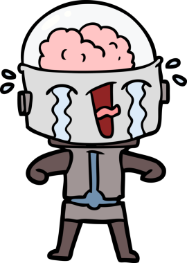 Bir insan tarafından çizilmiş ağlayan robot çizgi film.