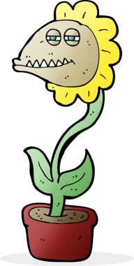 Bir insan tarafından çizilmiş karikatür canavar çiçeği.