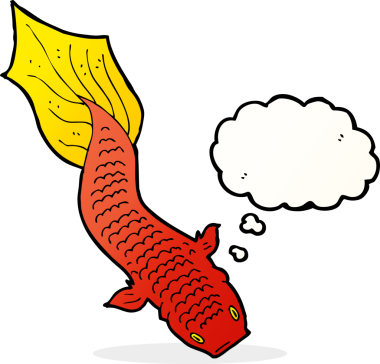 Bir insan tarafından çizilmiş düşünce baloncuklu çizgi film balığı.