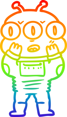 Gökkuşağı gradyanı bir insan tarafından çizilmiş üç gözlü bir uzaylının çizimi.