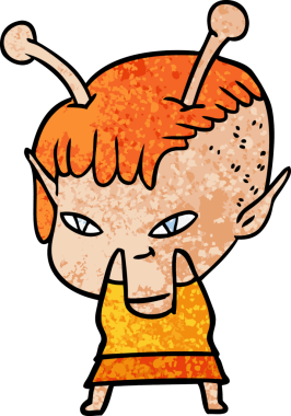 Bir insan tarafından çizilmiş sevimli uzaylı kız çizgi filmi.