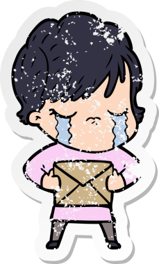 Bir insan tarafından çizilmiş ağlayan karikatürlü bir kadının sıkıntılı çıkartması.