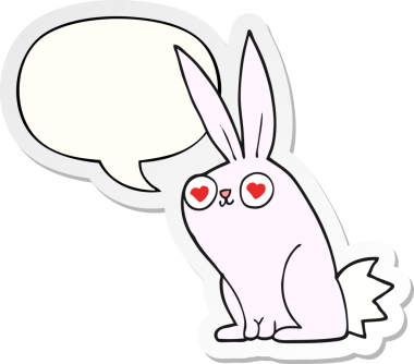 Bir insan tarafından çizilmiş balon çıkartmasına aşık çizgi film tavşanı.