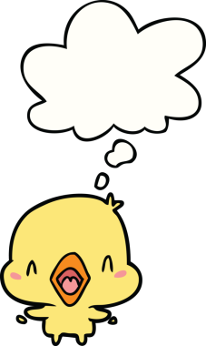 Bir insan tarafından çizilmiş düşünce baloncuklu mutlu kuş.