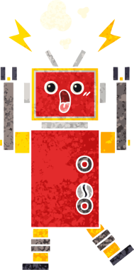 Bir insan tarafından çizilmiş bir robotun retro çizim tarzı karikatürü