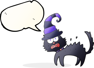 Serbest konuşma balonu karikatürü bir insan tarafından çizilmiş kara kediyi korkuttu.