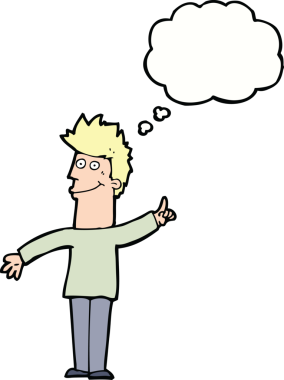 Bir insan tarafından çizilmiş düşünce baloncuğu fikri olan çizgi film adamı.