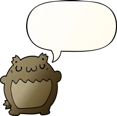 Bir insan tarafından çizilmiş yumuşak eğimli konuşma baloncuklu çizgi film ayısı.