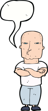 Bir insan tarafından çizilmiş konuşma balonu olan sert çocuk.