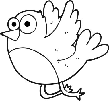 Bir insan tarafından çizilmiş siyah beyaz bir çizgi film kuşu.