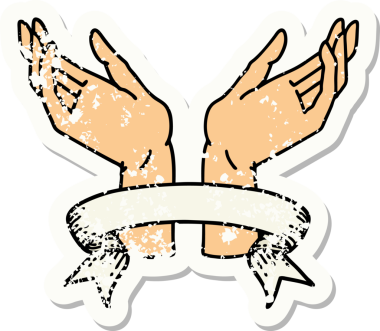 Bir insan tarafından çizilmiş açık el pankartlı eski bir etiket.